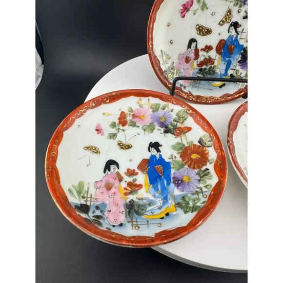 Vintage Set of Hand Painted Japanese Style Saucers - Picture 2 of 7